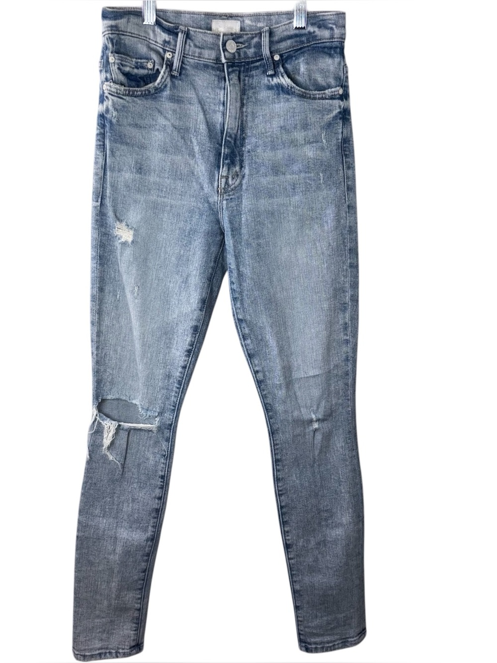Mother The Super Swooner High Rise Skinny Jeans Light Wash Distressed Size 26